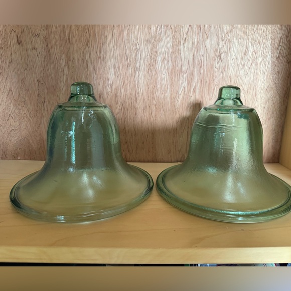 Set of 2 Vintage Aqua Glass Cloche- Hand Blown